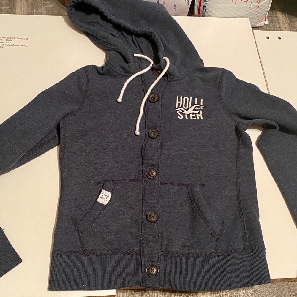 Hollister Navy Blue Button Up Hoodie